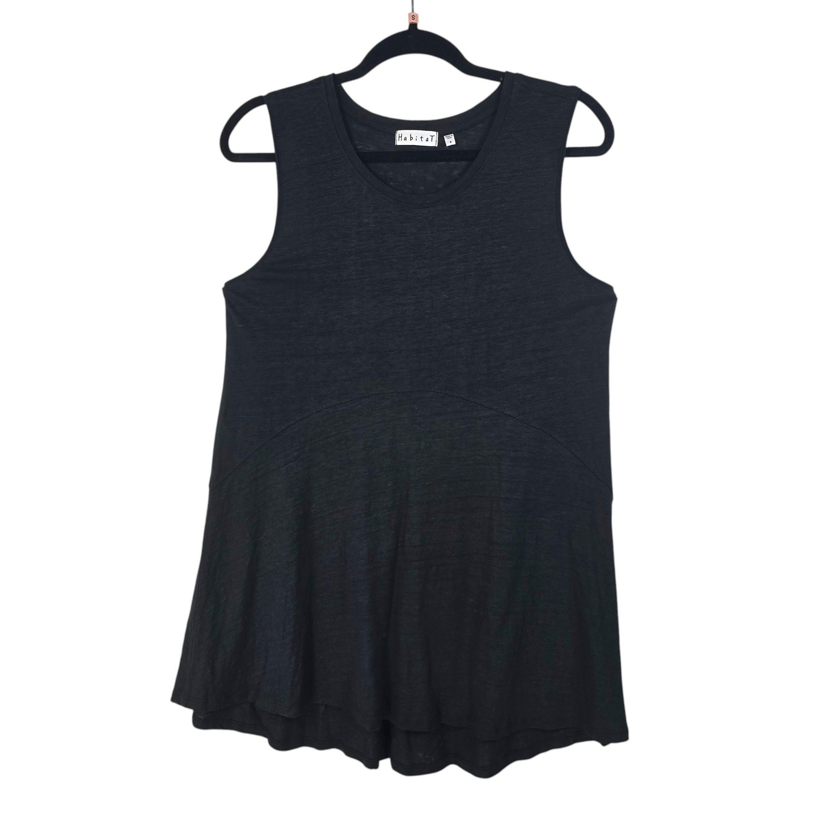 Habitat Womens Small Black 100% Linen Sleeveless Tank Top Curved Seam Lagenlook